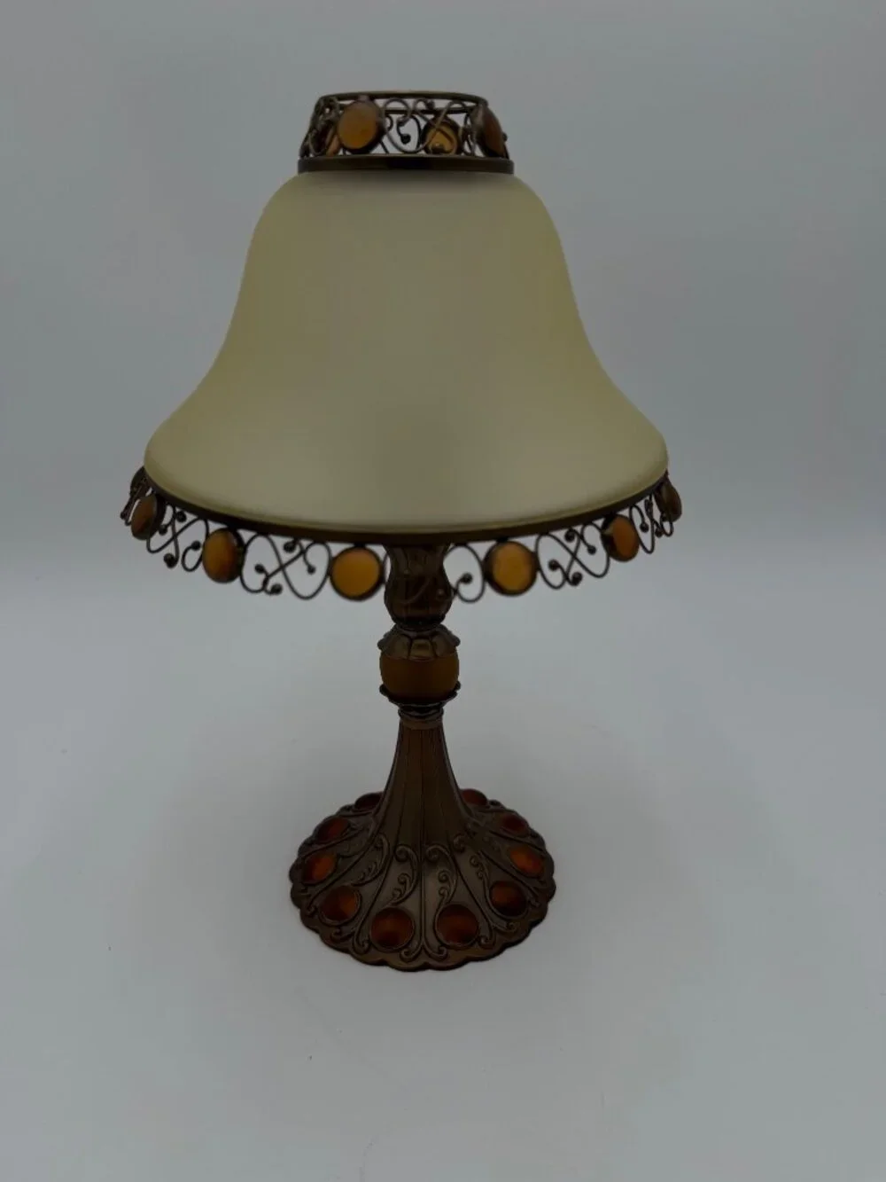 Party Lite Fairy Lamp Amber Glass Beaded Frosted Shade  Candle Holder
